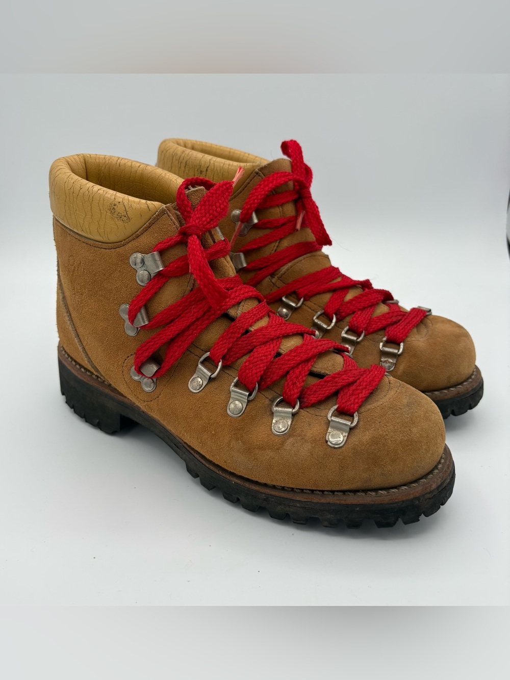 Vintage Sheboygan Hiking Boots Union Made USA Mens 7.5 M Red Lace Waffle Stomper